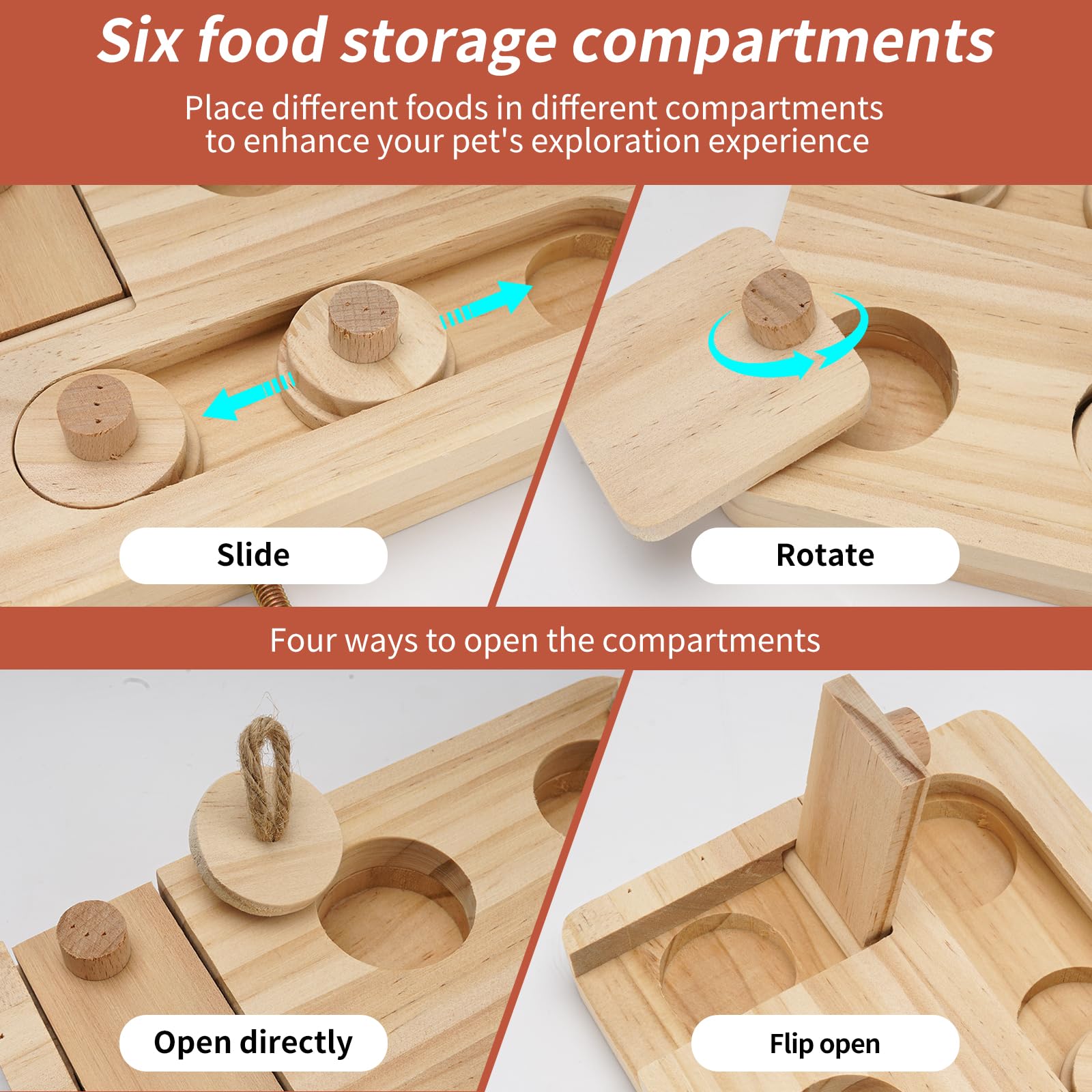 Wooden Bird Foraging Puzzle Toys for Small Parrots, Foraging Toys for Birds, Interactive Mental Enrichment and Seed Feeder Toy for Budgies, Parrotlets, Cage Foraging Training Toy (7.2" x 5.4" x 1.3") - image 3