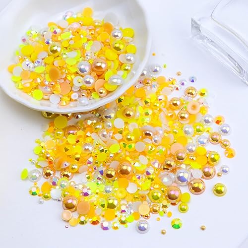 Miniatura 3 de Briskbloom Mezcla de perlas planas y diamantes de imitación de 039 onzas para manualidades diamantes de imitación de perlas de 039 pulgadas a 039