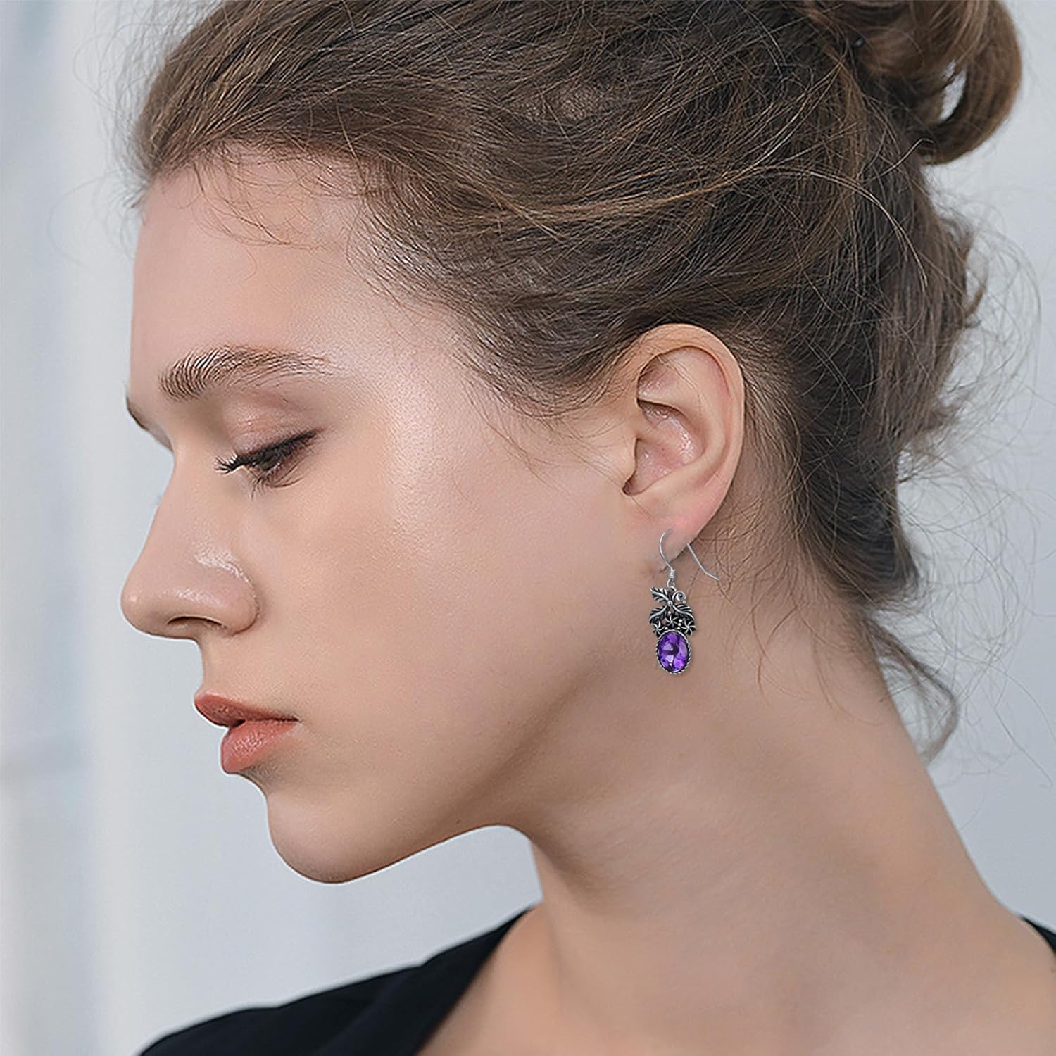 Natural Amethyst Dangle Drop Earrings for Women 925 Sterling Silver Earring for Her Oval Gemstone Birthstone Jewelry for Mom Wife - Image 3