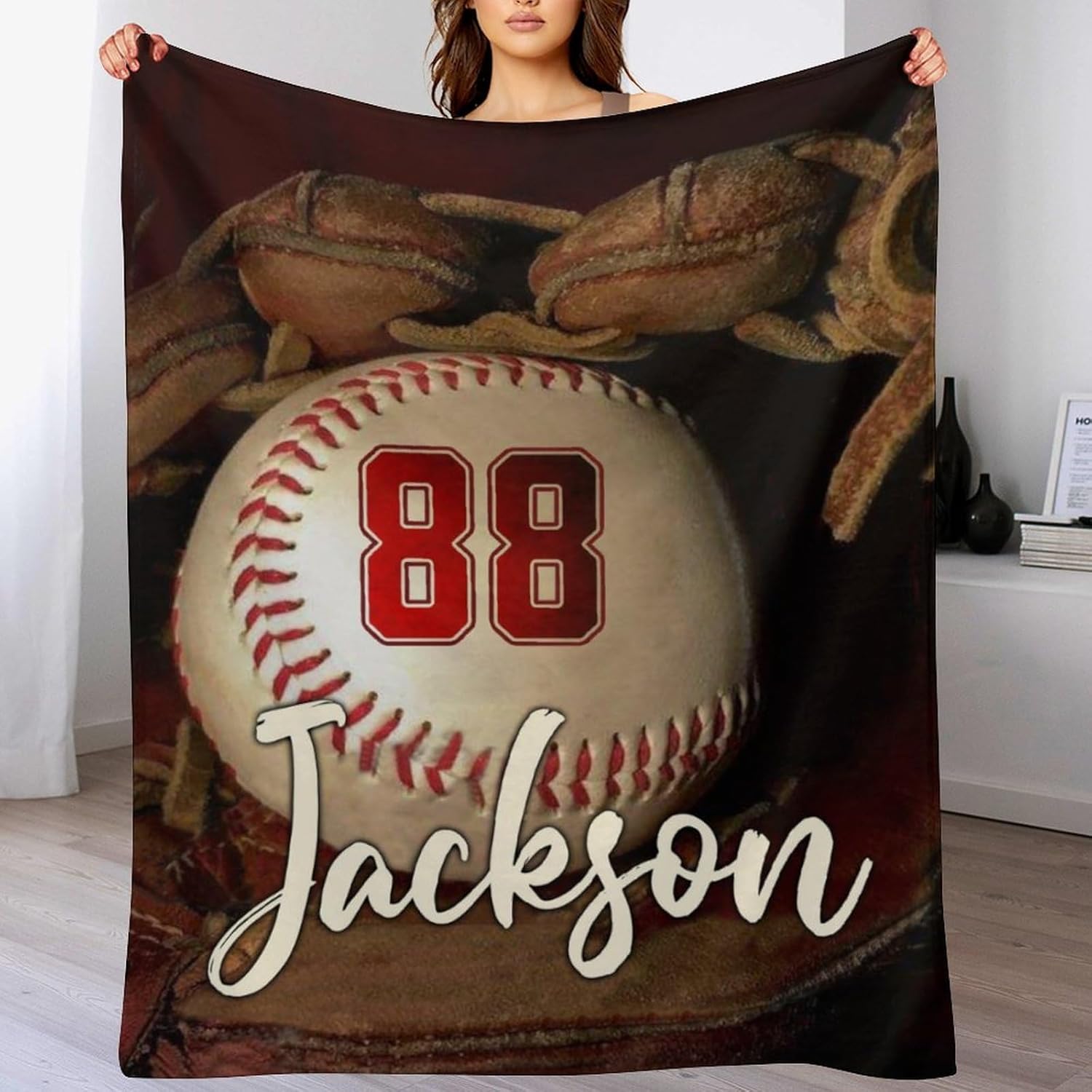 Custom Flannel Baseball Blankets Personalized Add Name