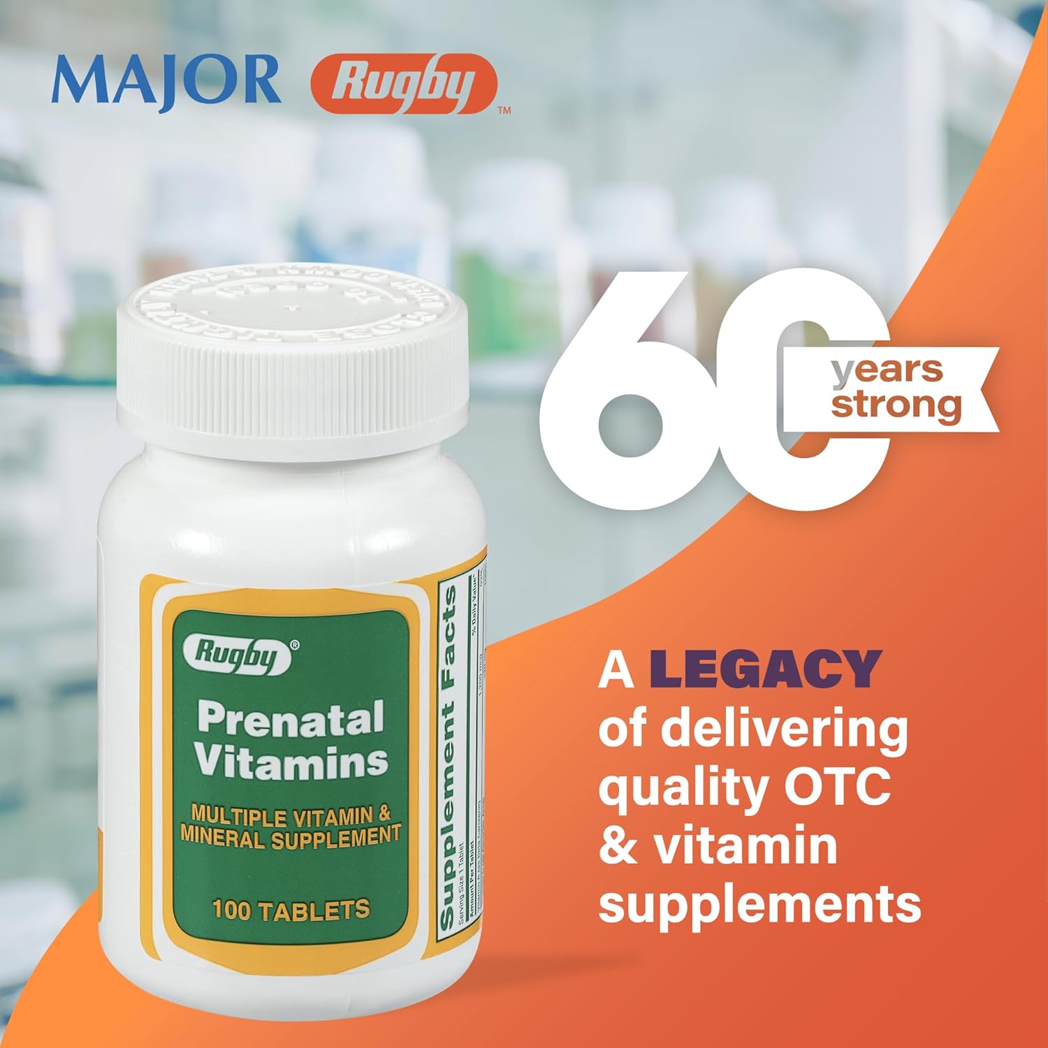 Rugby Prenatal Vitamins - Multiple Vitamin and Mineral Supplement - 100 Tablets (3 Pack)
