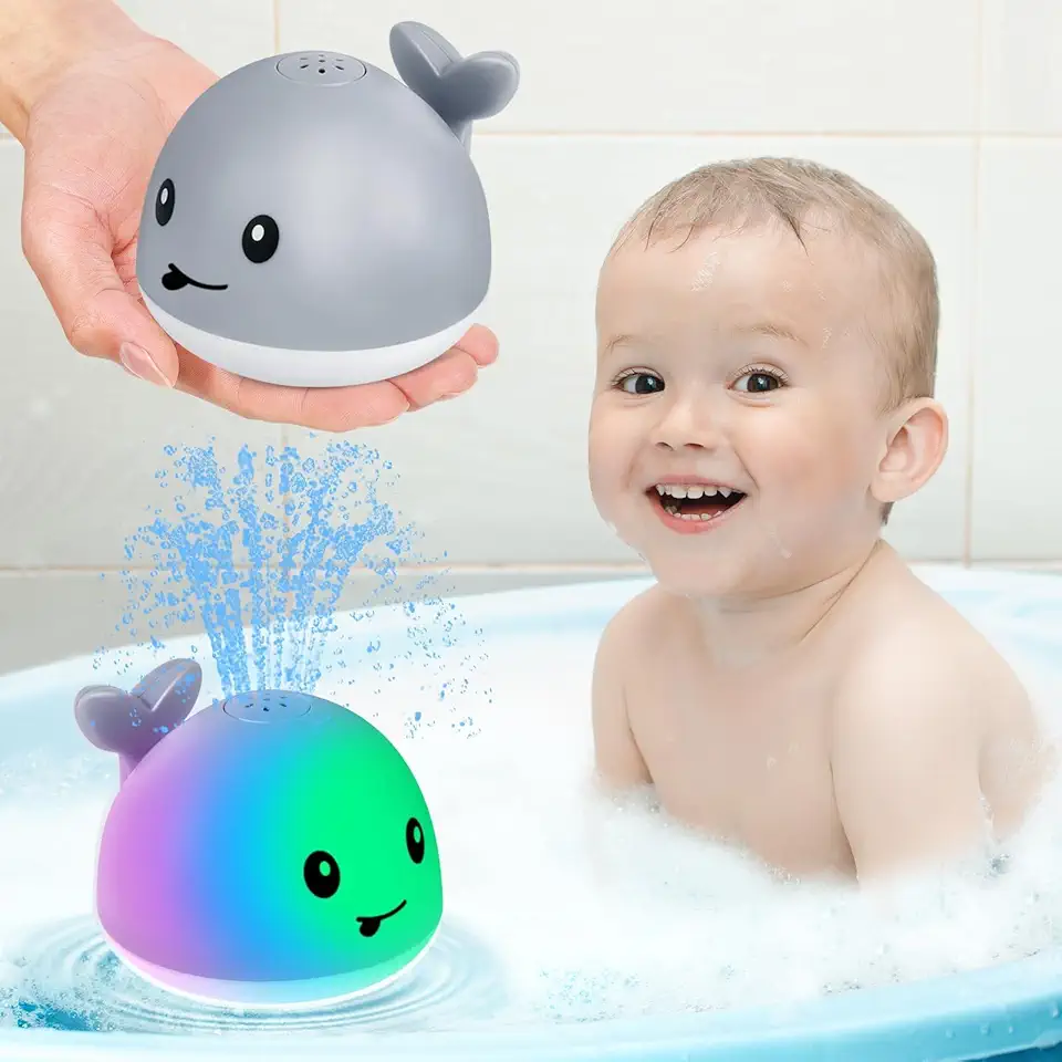Gigilli Light Up Whale Bath Toys Sprinkler for Babies 6-12 12-18 Months or Kids Ages 1-3 2-4, Easter Basket Stuffers Rechargeable Infant Toddler Bath Toys for 1 Year Old Boys Girls 1st Birthday Gifts