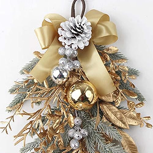 Miniatura 2 de Guirnalda de guirnaldas de Navidad para decoración al aire libre, guirnalda de coronas de Navidad, adorno de lágrima, cono de pino, lazo rojo,