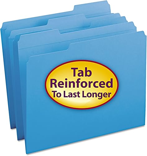 Smead 12034 Carpetas de archivo 1/3 de corte reforzado con pestaña superior Letra Azul 100/Caja