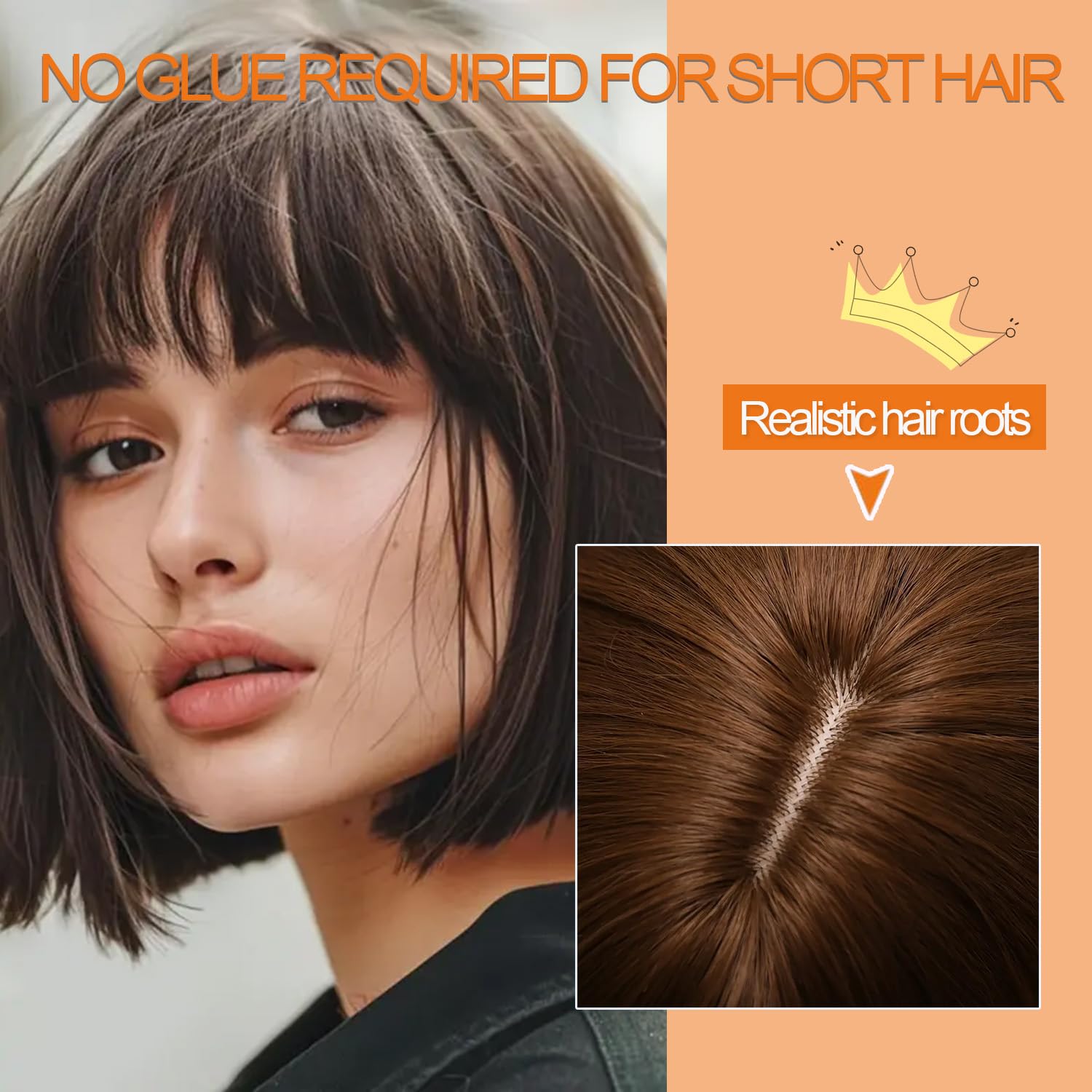 Short Bob Wig,Straight Bob Wig with bangs, 12 inch Straight Bob Bangs Wig,Short Synthetic Fiber Bob Wigs for Women Natural Looking for Daily Use (Light brown)