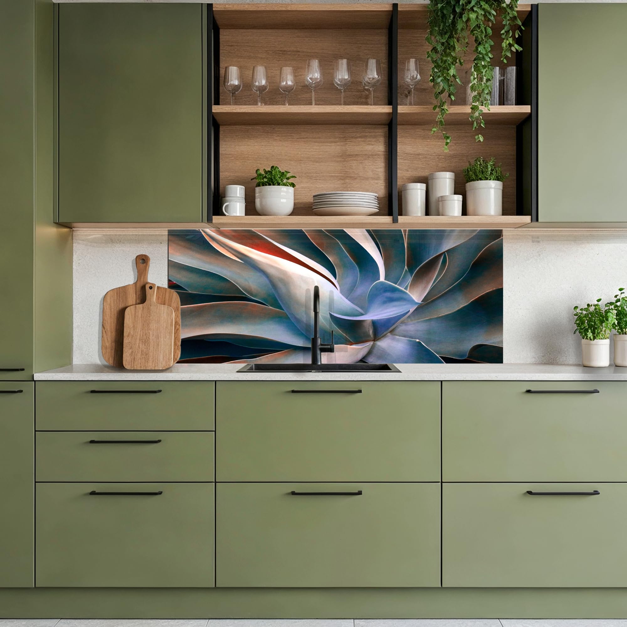 KitchenYeah© Paraschizzi Cucina Adesivo 80x150 cm Pannello Parete per Paraspruzzi Adesivi Muro Foglie - Natura Morta - Blu