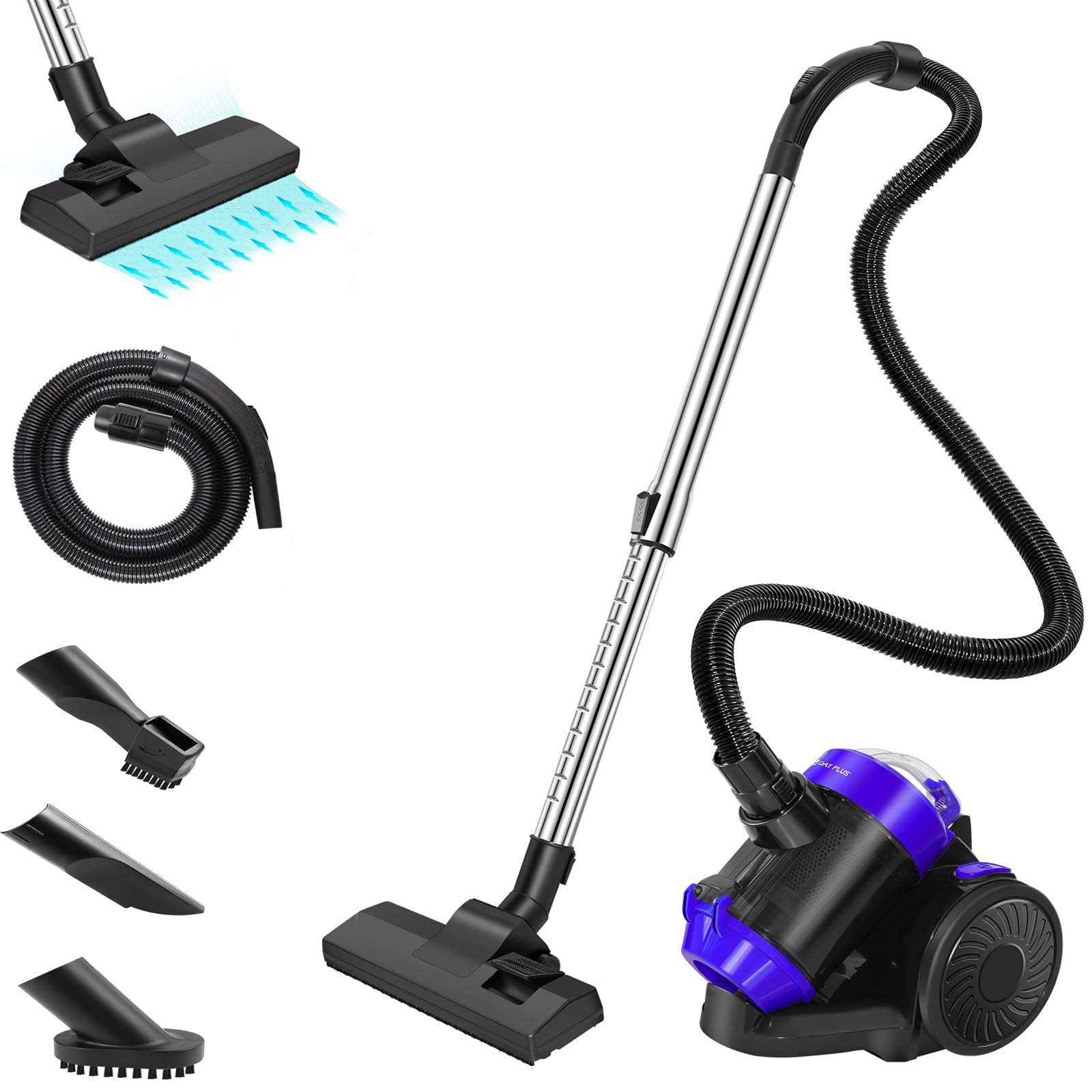 Aspiradora ciclónica sin bolsa, 1000 W, potente aspiradora cilíndrica sin bolsa, aspiradora con filtro HEPA, boquilla de suelo para suelos duros y alfombras, cable de 5 m, compacto y ligero