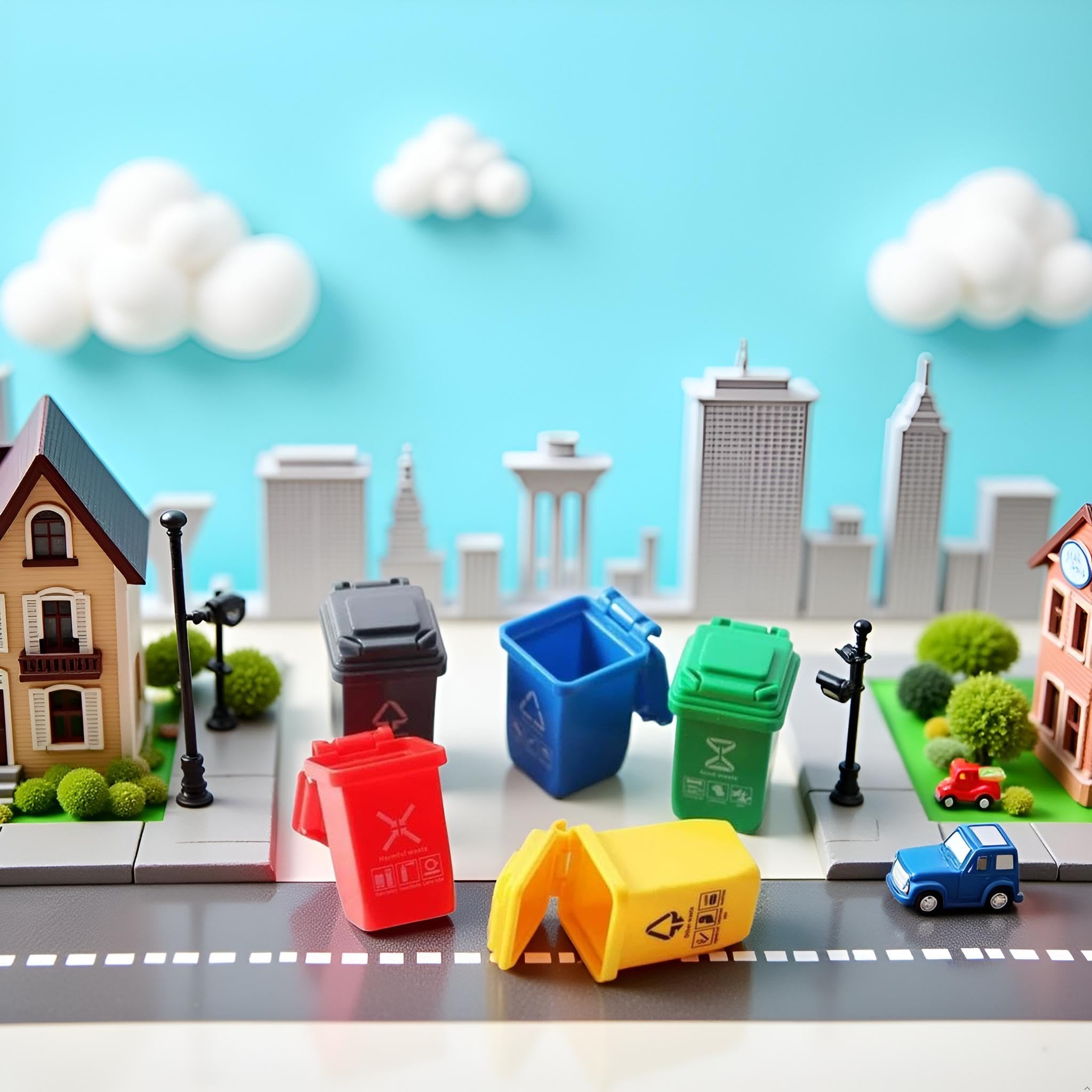 5-Piece Colorful 1:12 Scale Mini Trash Cans - Dollhouse Accessories For Tiny Scenes & Dioramas