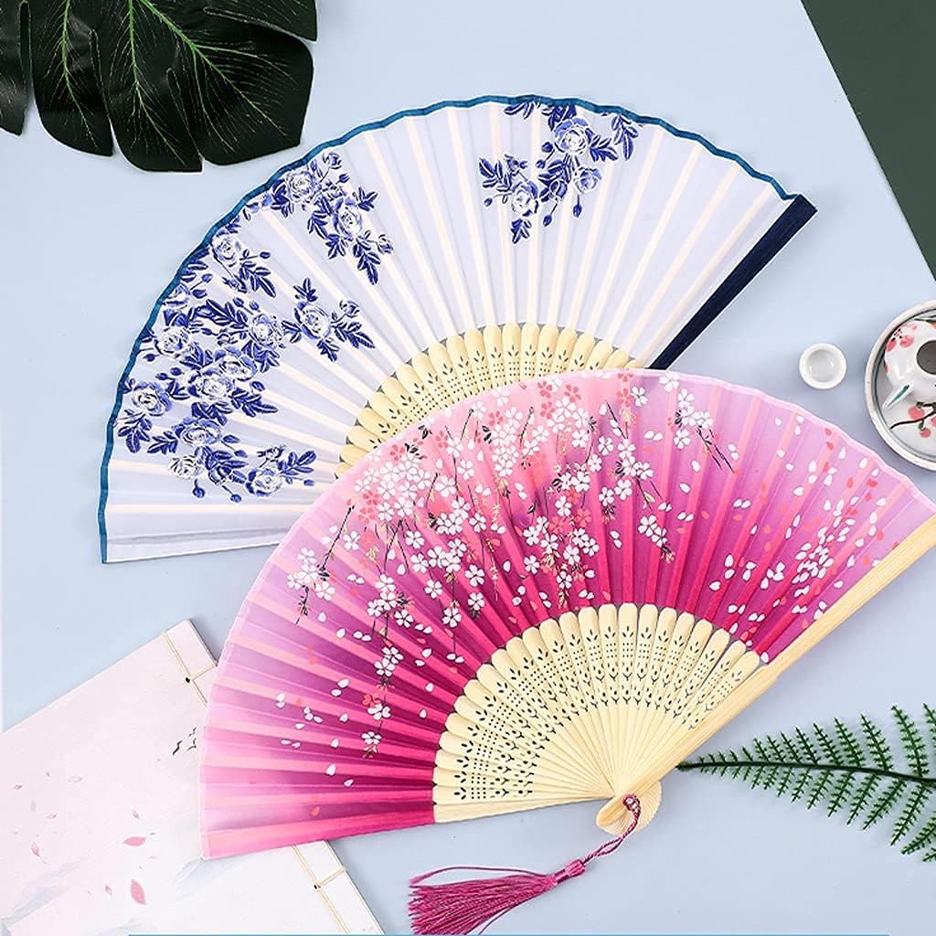 Folding Fan 2pcs Antique Folding Fan, Chinese Style, Summer Tassel, Dance Portable Folding Fan Home Ceremony Decorative Folding Fan (Color: A)