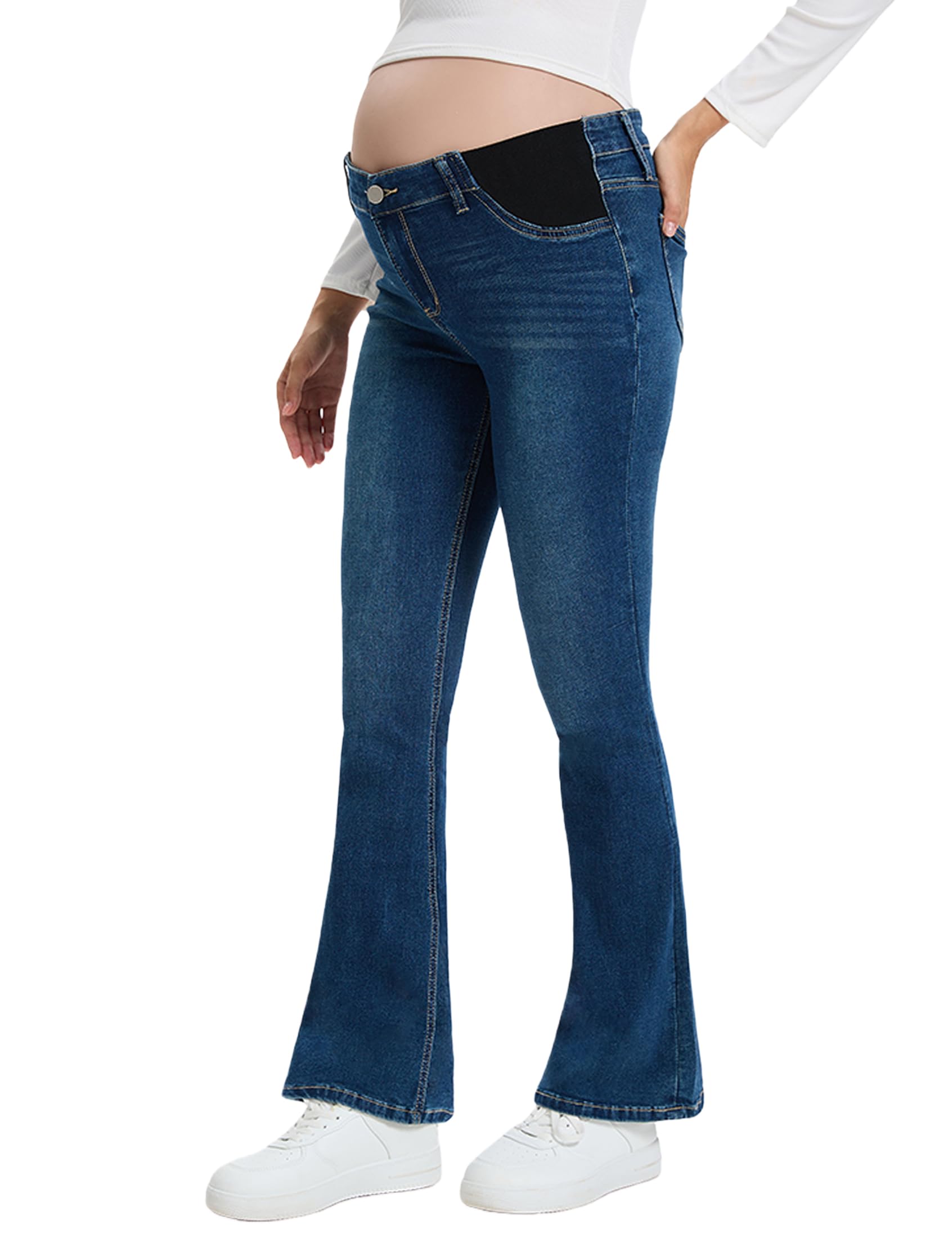 Jeans premaman da donna per gravidanza Bootcut jeans a vita medio alta svasato denim pantaloni premaman con tasche