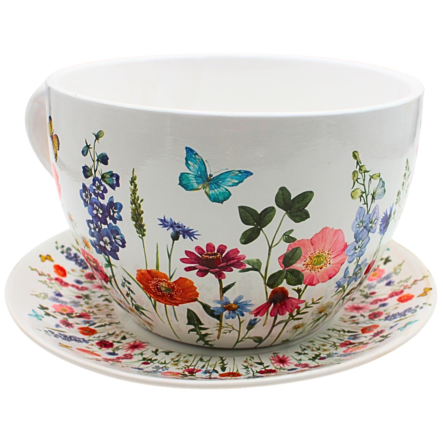 Dekohelden24 XXL Flower Pot, Plant Cup, Large Planter, Planter, Flower Pot, Plant Pot, Cup with Ceramic Handle, Flower Meadow, L x W x H 34 x 28 x 16 cm