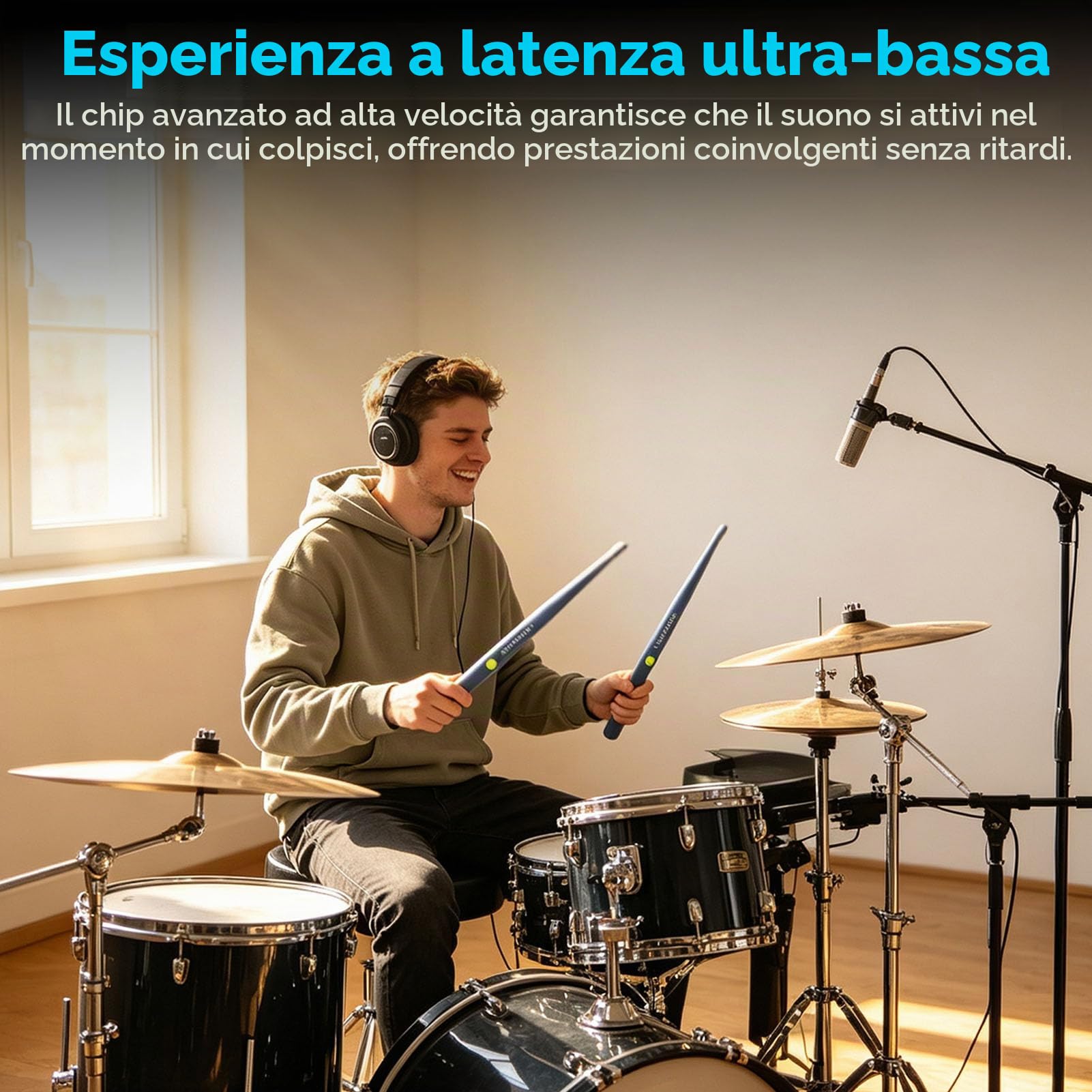 Set di batteria ad aria elettrica 3D, kit di batteria ad aria portatile con rilevamento del movimento Bacchette Bluetooth Bacchette digitali con 8 suoni per adulti e bambini