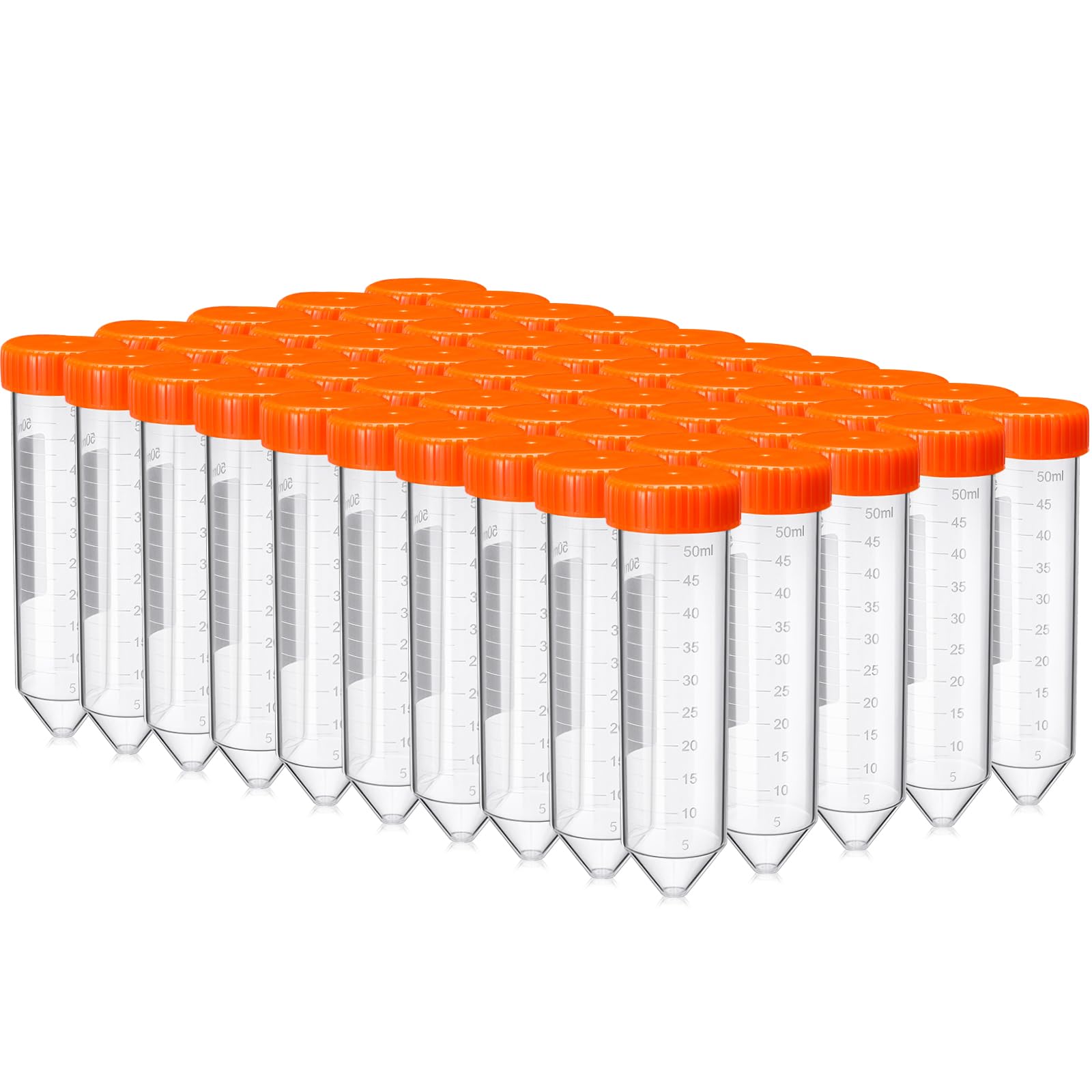 KonohanConical Centrifuge Tubes, Sterile Plastic Test Tubes with Screw Caps, Polypropylene Conical Container Microcentrifuge Tube with Graduated Marks and Conical Bottom (50 Pack,Orange Cap,50 ml)