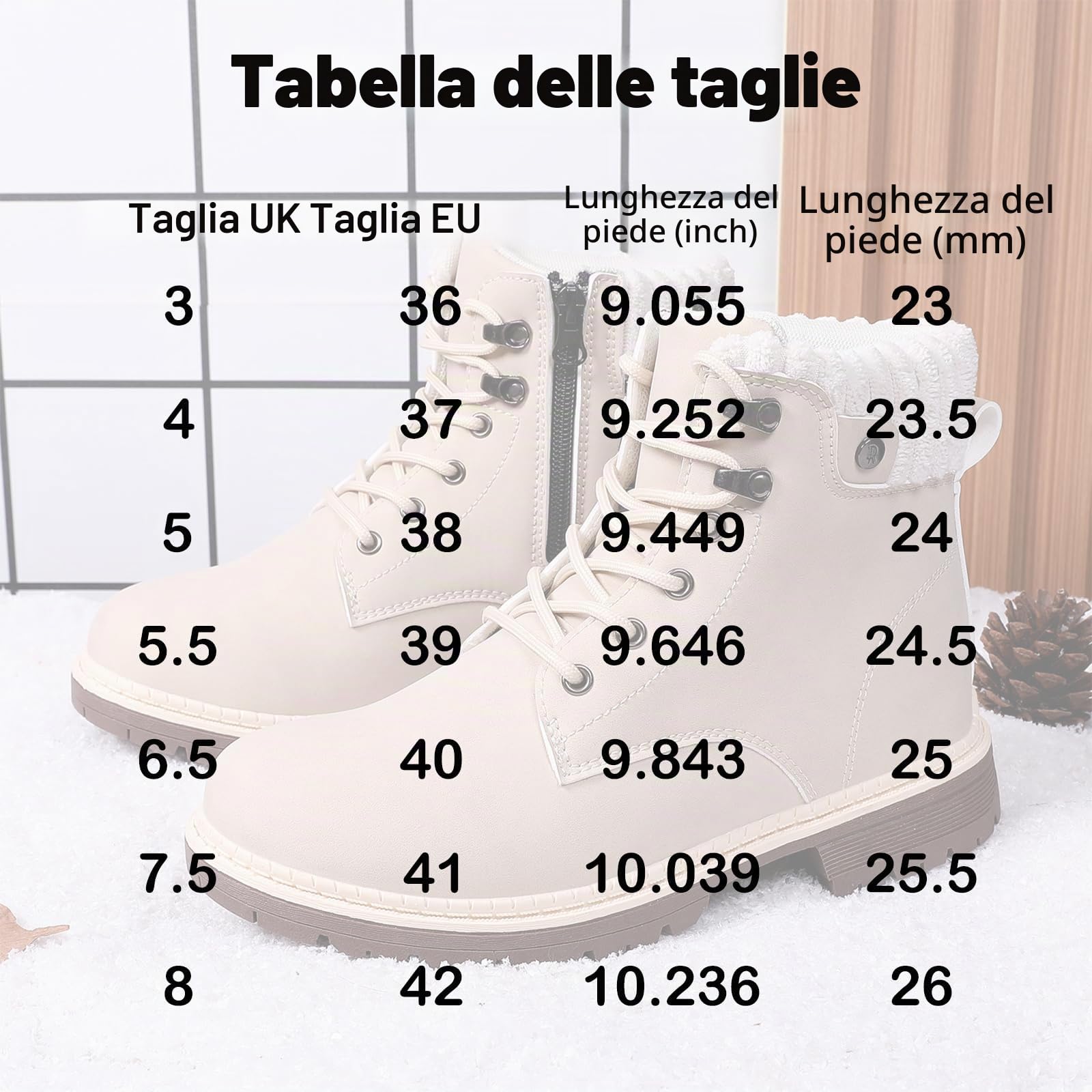 Stivali Donna Inverno Scarpe da Neve Impermeabili Stivaletti Pelliccia Stringate Outdoor Stivali da Trekking Caldi Snow Boots GR.37-42 Beige-39EU