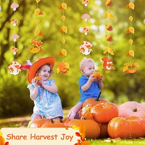 Miniatura 5 de Dayker Decoración de fiesta de otoño, guirnalda colgante de hoja de arce de hongos reutilizable, pancarta de ardilla de otoño de 22.64 pies para