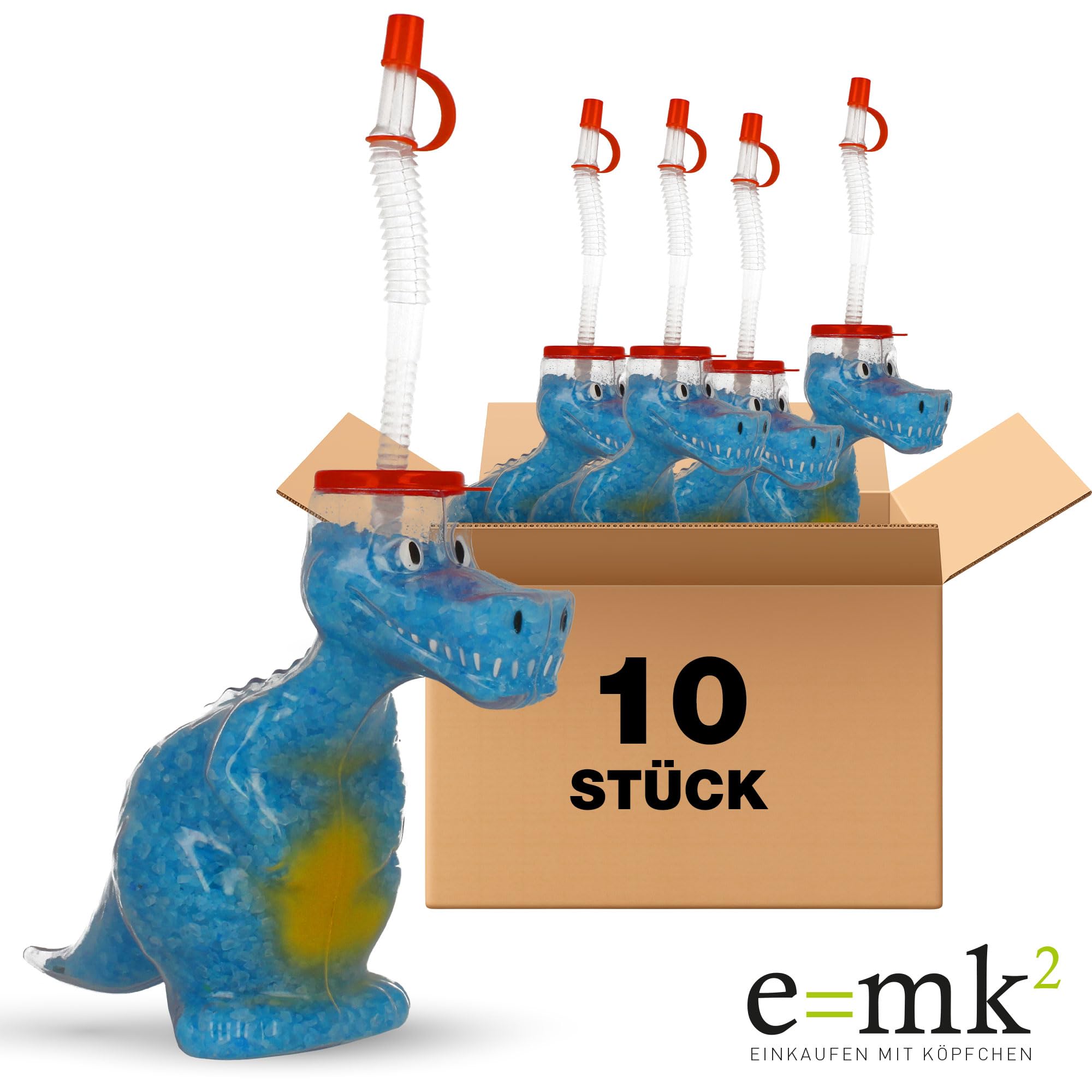 Dino Yardcup 0,6 l – 10 x kubek wielokrotnego użytku w kształcie dinozaura, kubek dla dzieci z pokrywką i otworem do picia, nie zawiera BPA, na slush, napoje bezalkoholowe i wydarzenia, idealny dla