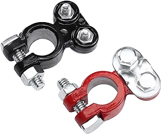 Battery Terminals Connectors Clamps YACSEJAO M8 Lead Alloy Battery Terminals Color Coded Set Top Post Connectors Clamps for Marine Car Boat RV Vehicles