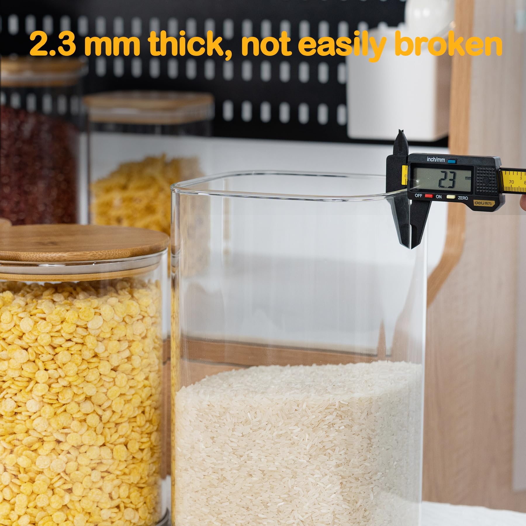 D2scrma Quadratische Vorratsdosen aus Glas mit Bambusdeckel, luftdicht, 3600 ml x 1 1200 ml, große Vorratsdose, für Zucker, Mehl und Kaffeebohnen (mit schwarzem Etikett)