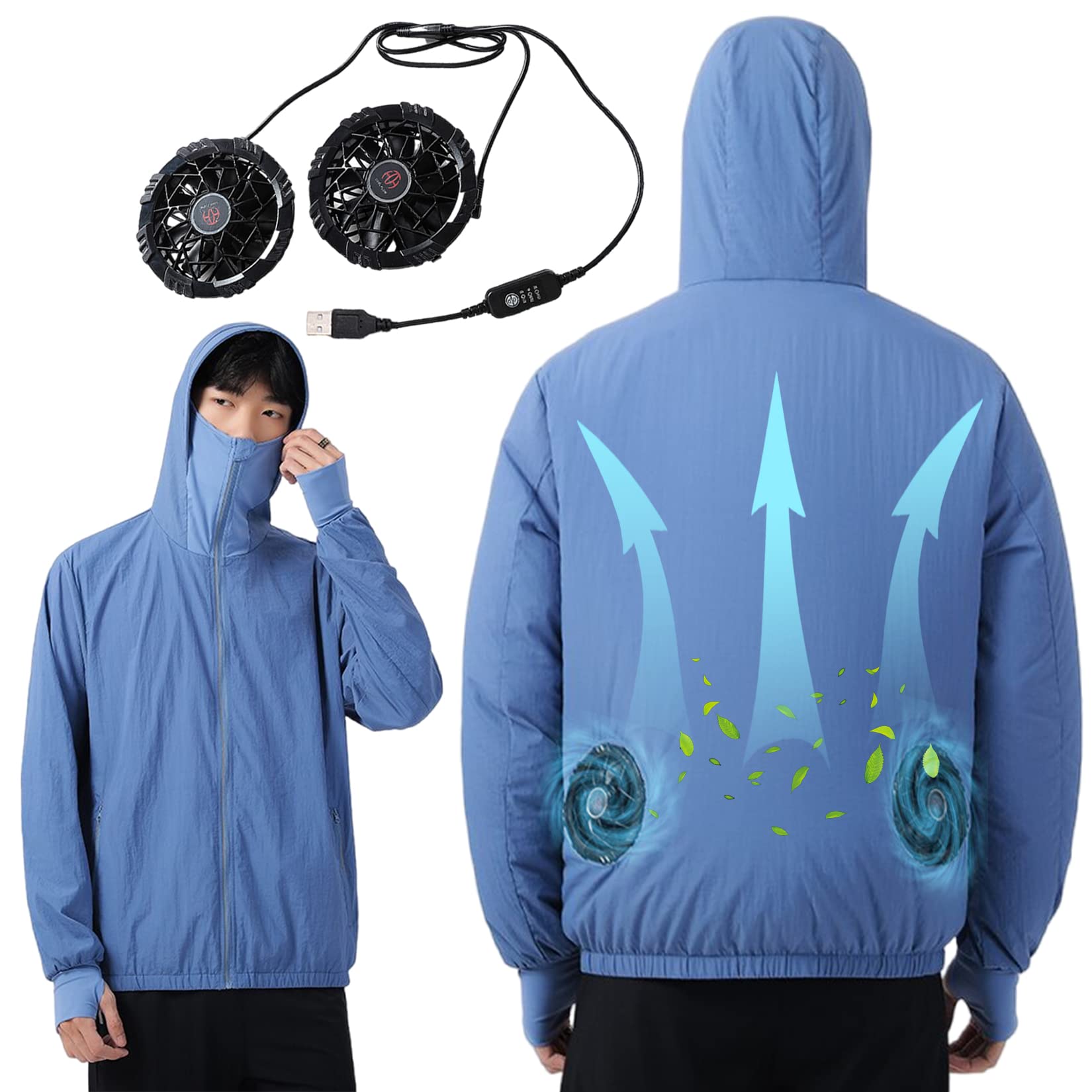 BOTOWI Mens Cooling Jacket with Fan Heatstroke Prevention Air Conditioned Clothes Sun Protection Ice Cool Jacket for Hot Weather Work, Outdoor Activities,Blue,M