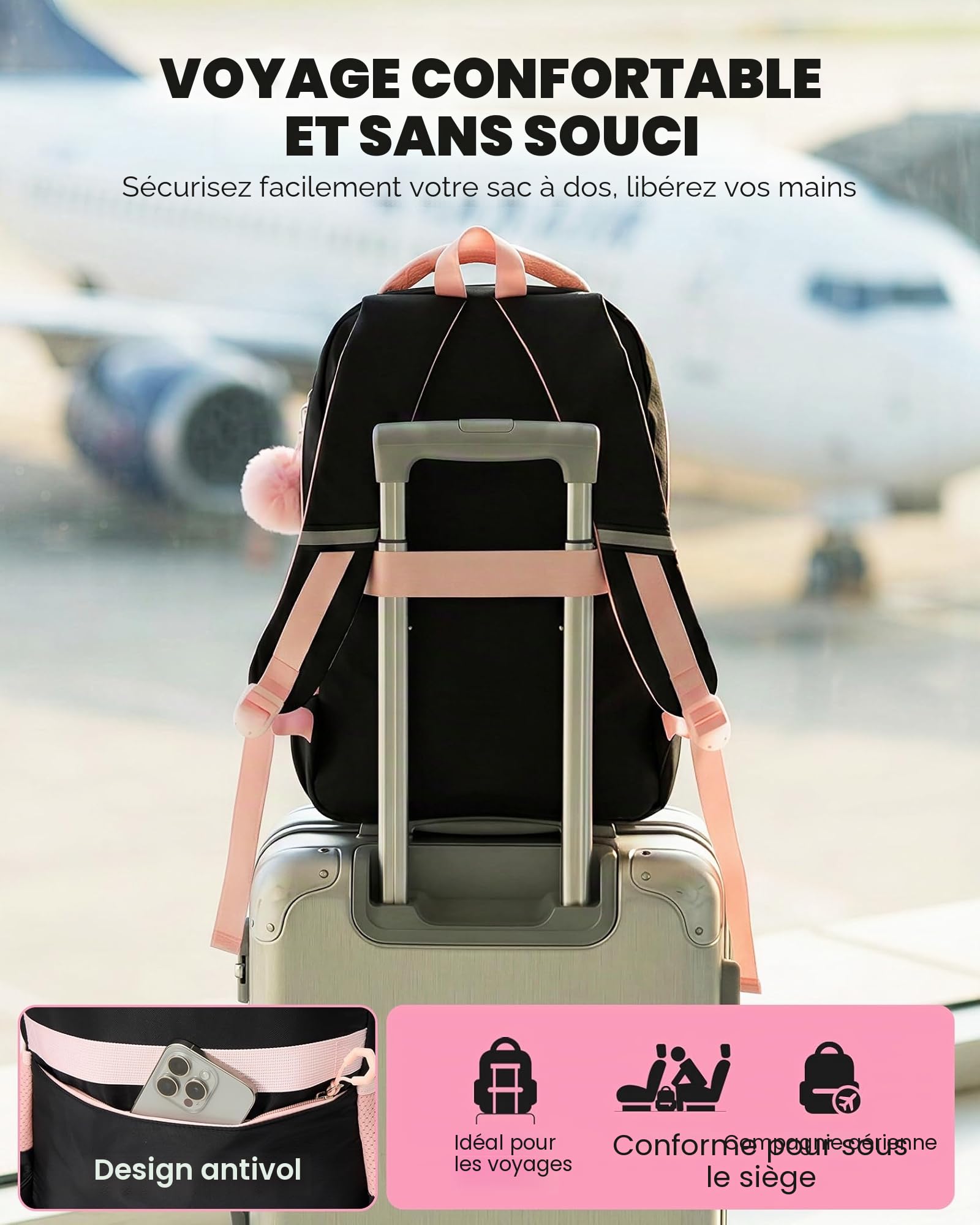 Amythe Sac à Dos Fille Primaire 3 Pièce, Ensemble Cartable Enfant Scolaire avec Sacs à Déjeuner et Trousse Crayon, Sac Ecole pour Fille 8 à 15 ans, Noir