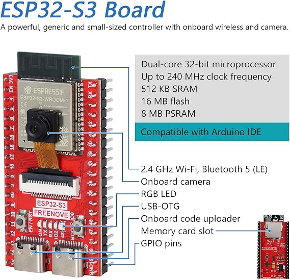 Freenove ESP32 ESP32-S3 Camera Board Kit (16 MB Flash) with 1GB Card