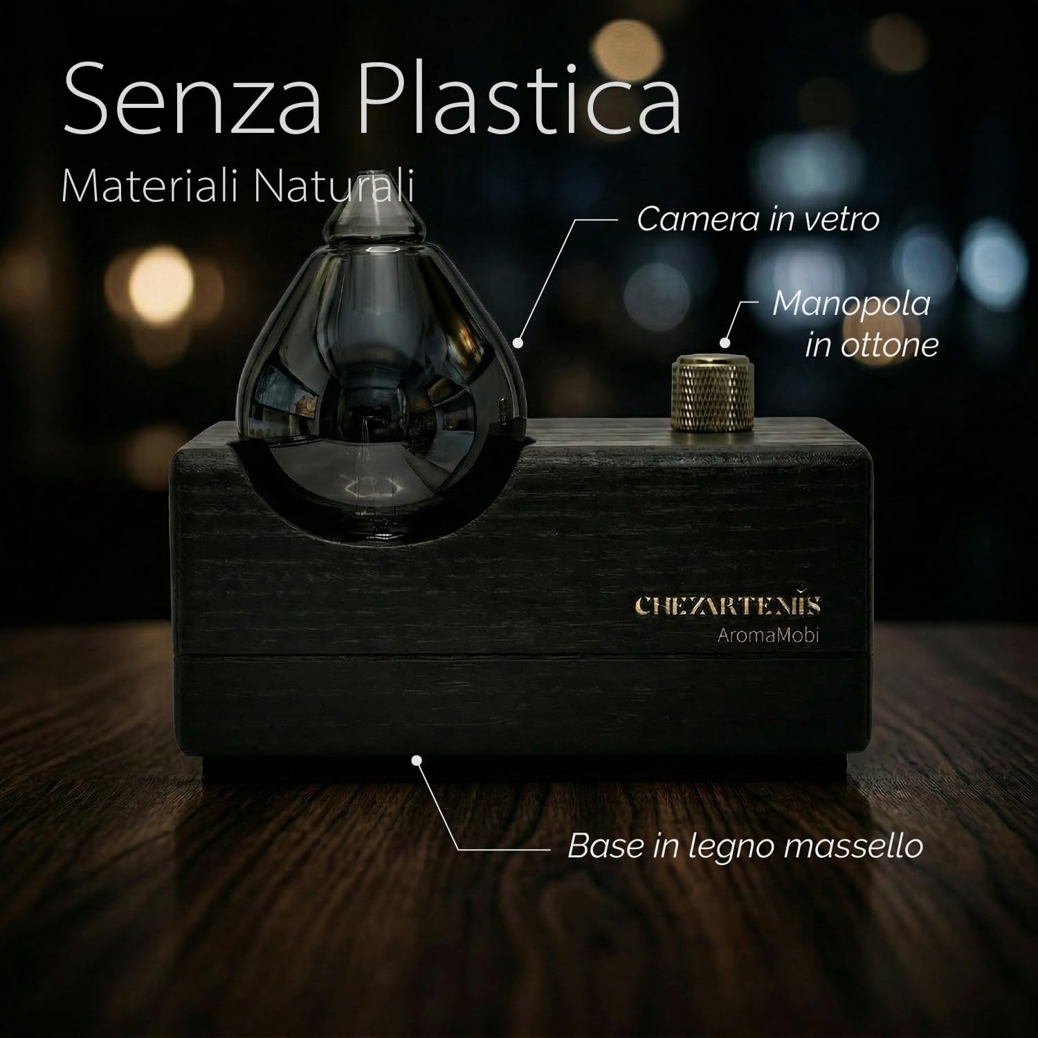 Black Obsidian Diffusore Oli Essenziali Senza Acqua, Nebulizzatore Vetro Fumè e Legno Nero, Profumatore Ambiente Moderno Ricaricabile, Senza Fili per Grandi Ambienti Ufficio Casa, Regalo San Valentino