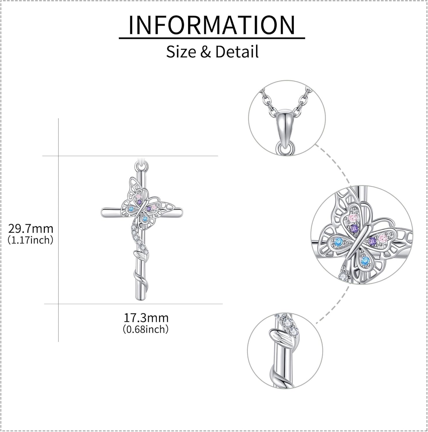 Butterfly Cross Necklace 925 Sterling Cross Pendant Butterfly Jewelry Present for Women - Image 5