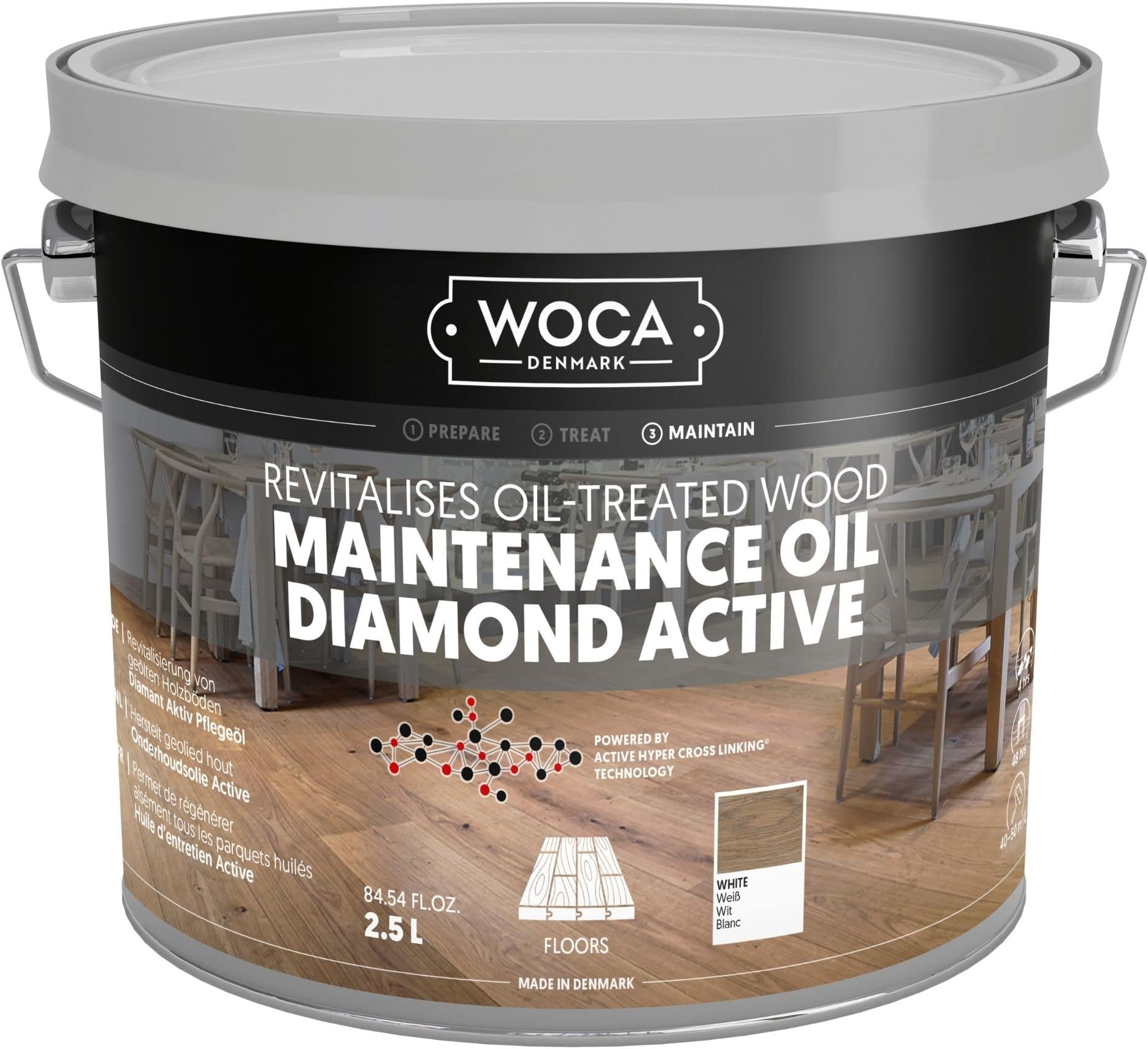 WOCA Denmark Maintenance Oil Diamond Active Oil Floor Refinishing Oil - 2.5L - White