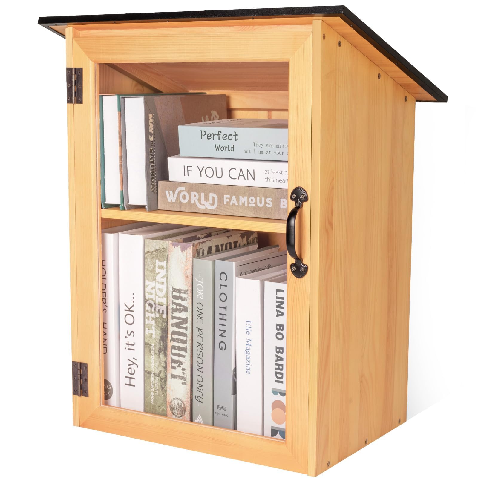 Bibliothek Buchbox für den Außenbereich, doppelte kostenlose Literaturaustauschbox, Bücheraufbewahrung, kleiner Holzschrank mit Regal für Heimwerker, Nachbarschaften, Gemeinschaft und Schulen, zum
