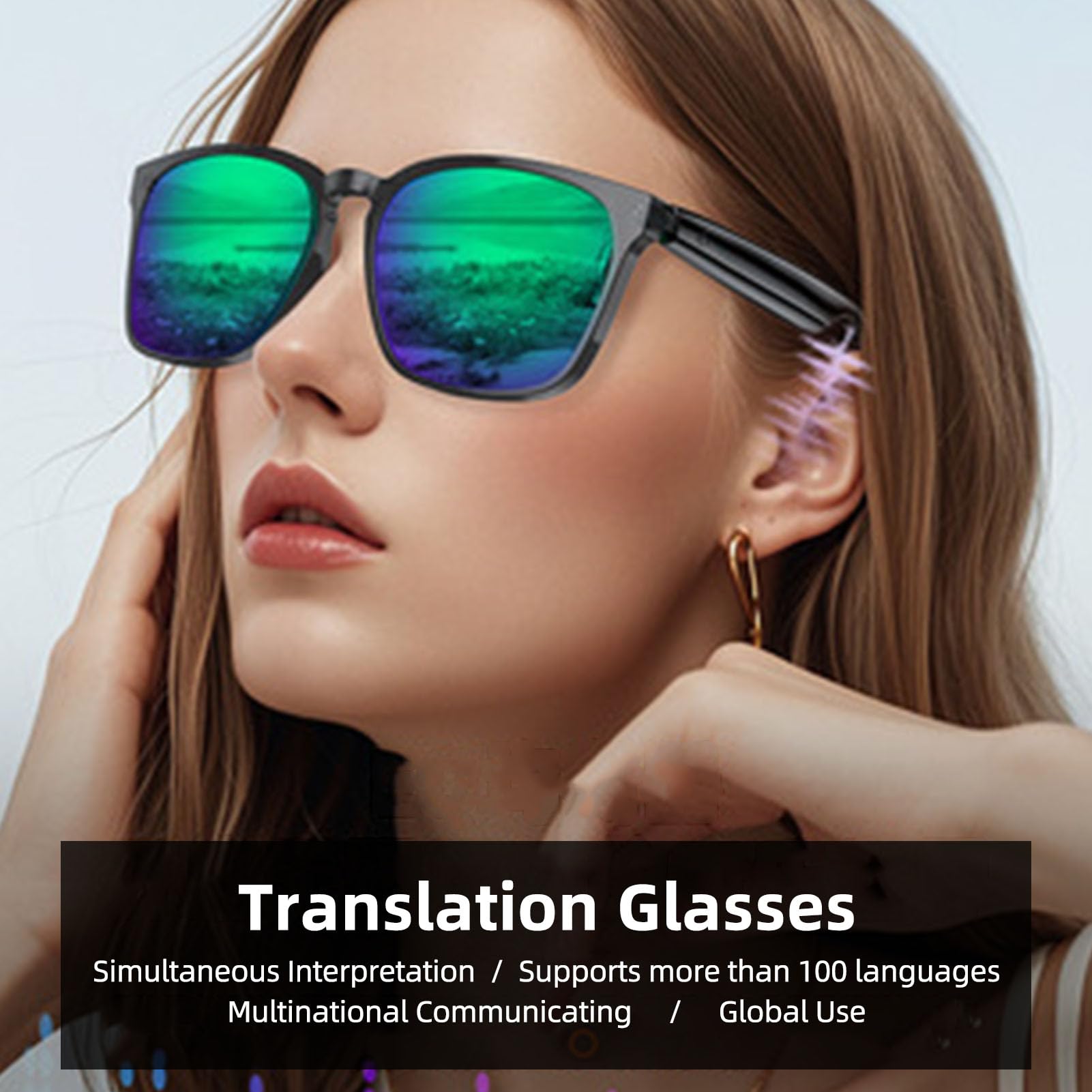 Jectse Verres Intelligentes AI, Lunettes de Traduction avec Micro et Haut-Parleur, Traduction en Temps Réel, 100+ Langues 5.4 pour Les Appels Musicaux, Lentille Magnétique