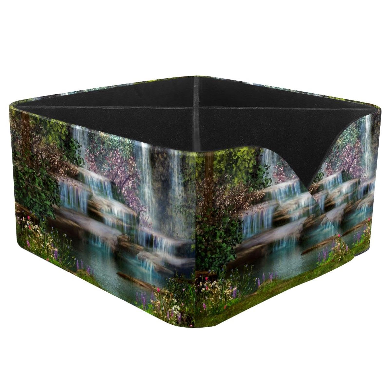 KengjuTesu Magical Waterfalls Flowers Trees Landscape Desktop Organizer Pen Holder, Rectangular Pencil Cup for Office, Study and Makeup Stations