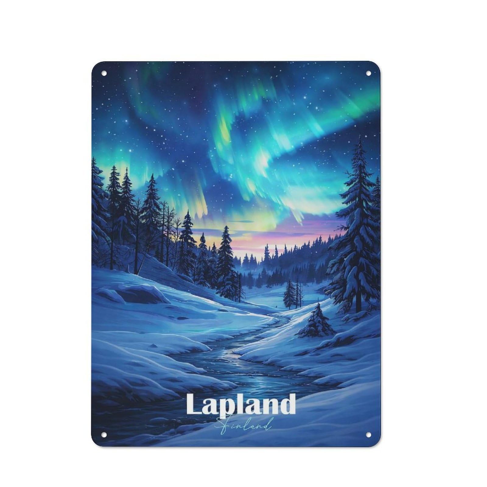 Classic Vintage Metal Sign 40x30cm Featuring Lapland Finland Aurora Borealis, Classic Pub Decor for Bar, Kitchen, Garage Or Games Room