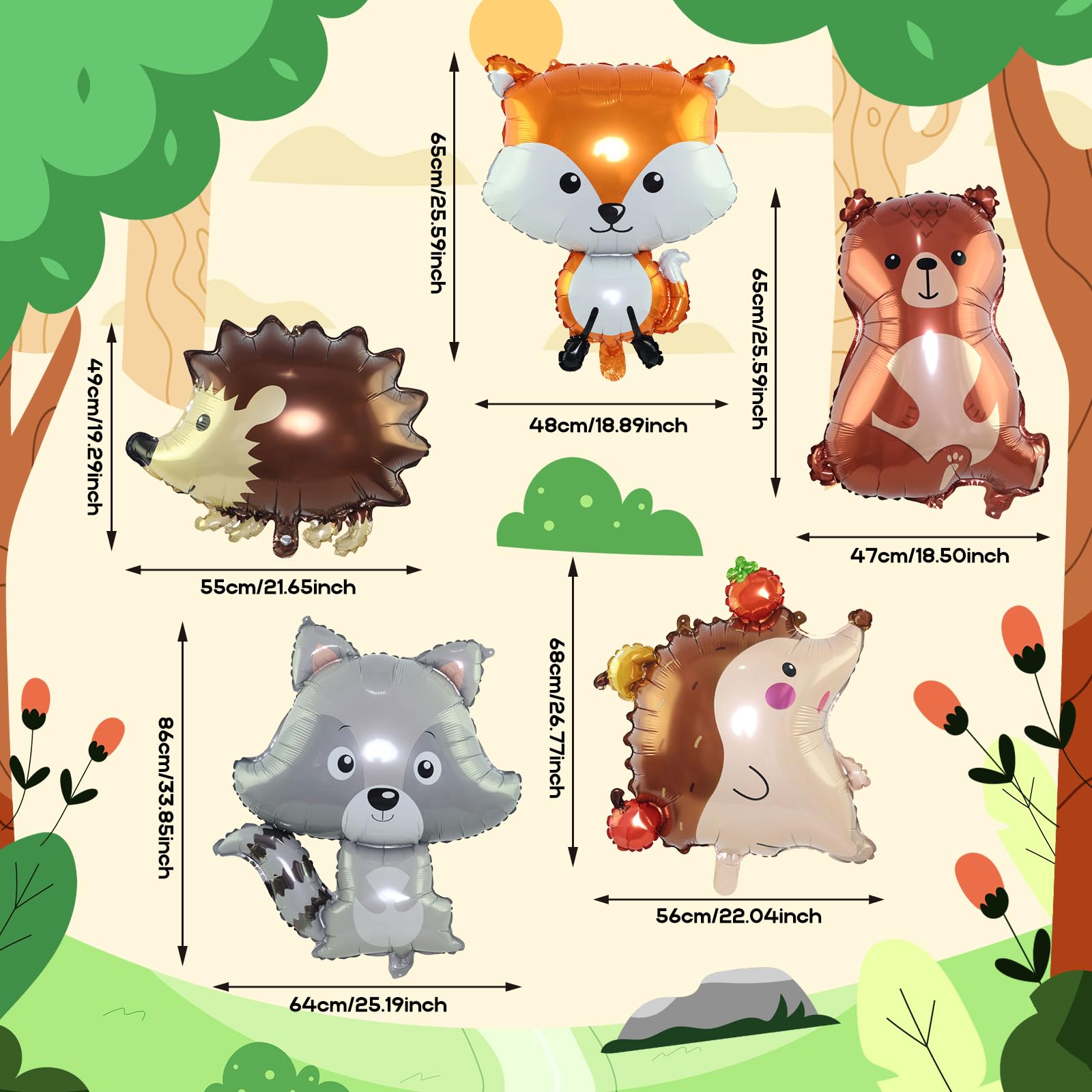 9PCS Jumbo Woodland Animal Balloons – Rabbit, Fox, Deer, Bear For Forest Theme Party Decor - View #12