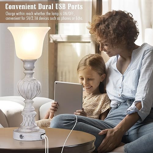 Miniatura 6 de Luvkczc Lámparas de mesa para dormitorio, lámpara de mesita de noche táctil con pantalla de vidrio para dormitorio, sala de estar, oficina de