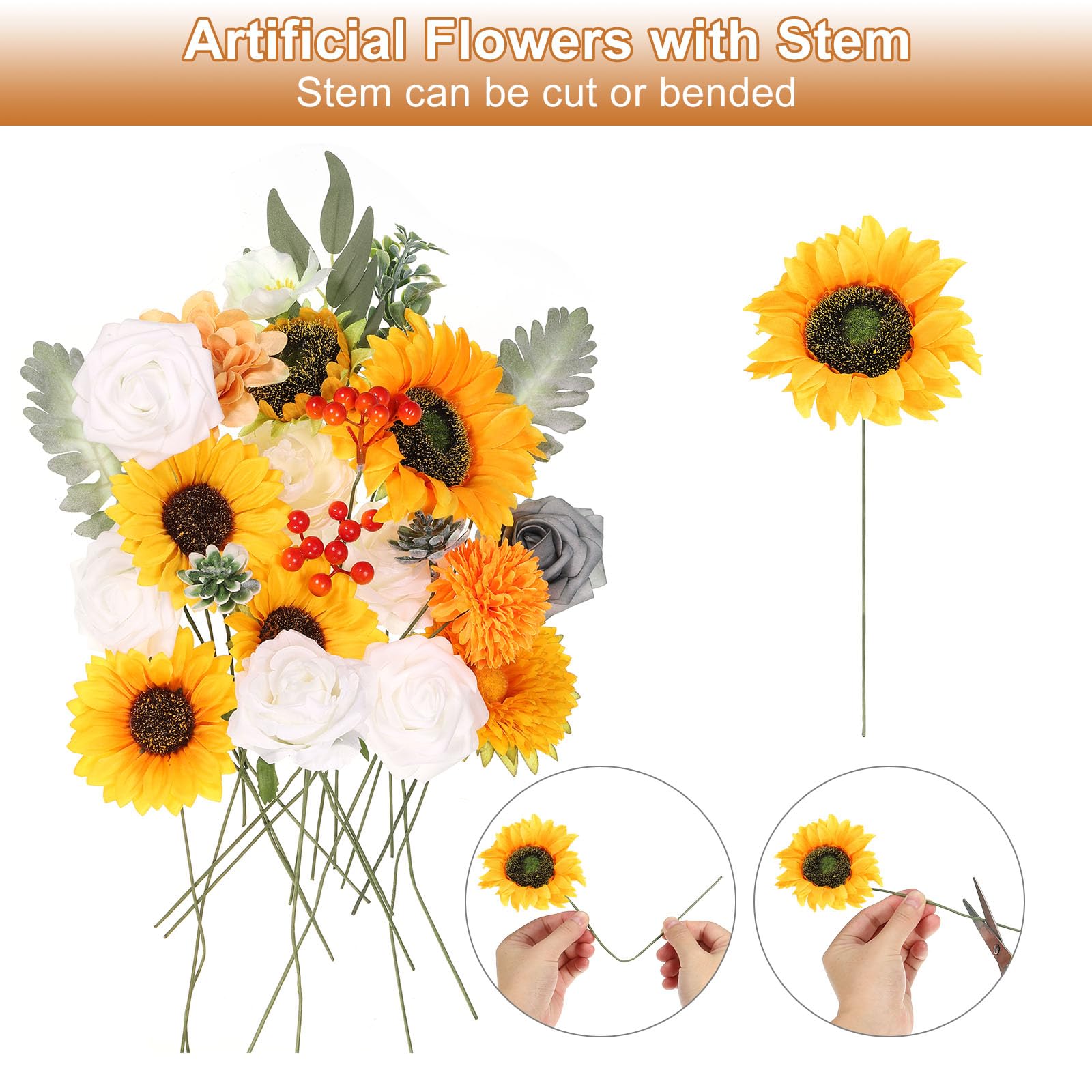 PATIKIL Rose Sunflower Artificial Flowers Combo Box for Decoration Silk Mix Fake Flowers with Stems Faux Flowers for DIY Bouquets Wreaths Wedding Floral Centerpieces - Image 4