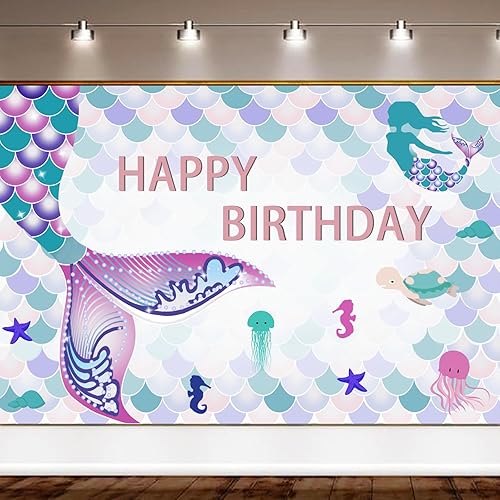 Miniatura 7 de Juego de 299 piezas de decoración de cumpleaños de sirena, juego de vajilla desechable con 25 invitados, telón de fondo, globo, pancarta, mantel,