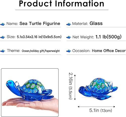 Miniatura 2 de EUSTUMA Figura de tortuga marina de vidrio soplado a mano, adorno de animales marinos para decoración del hogar, colección de animales marinos para