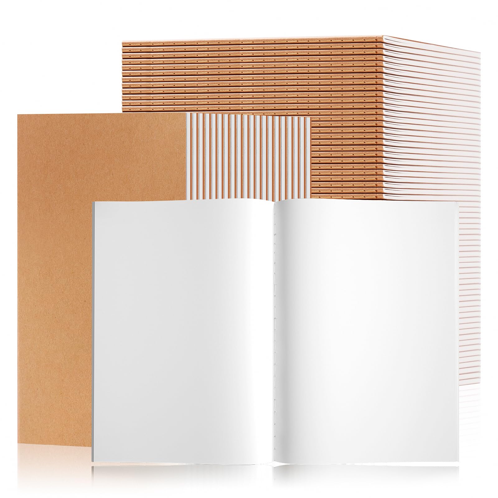 YGPHO 30PCS A5 Blank Kraft Notebooks Bulk, 8.3x5.5inch Unlined Paper Composition Notebook, 60 Pages Travel Journal Notebook Set for Work, School,