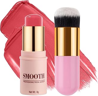 Multi-use Blush Stick, Monochromatic Face Beauty Wand for Cheek, Eyeshadow and Lip, Longwear Waterproof Matte Finish Cream Blush Makeup Stick with Brush for Women, 0.28oz (Peach Pink #02)