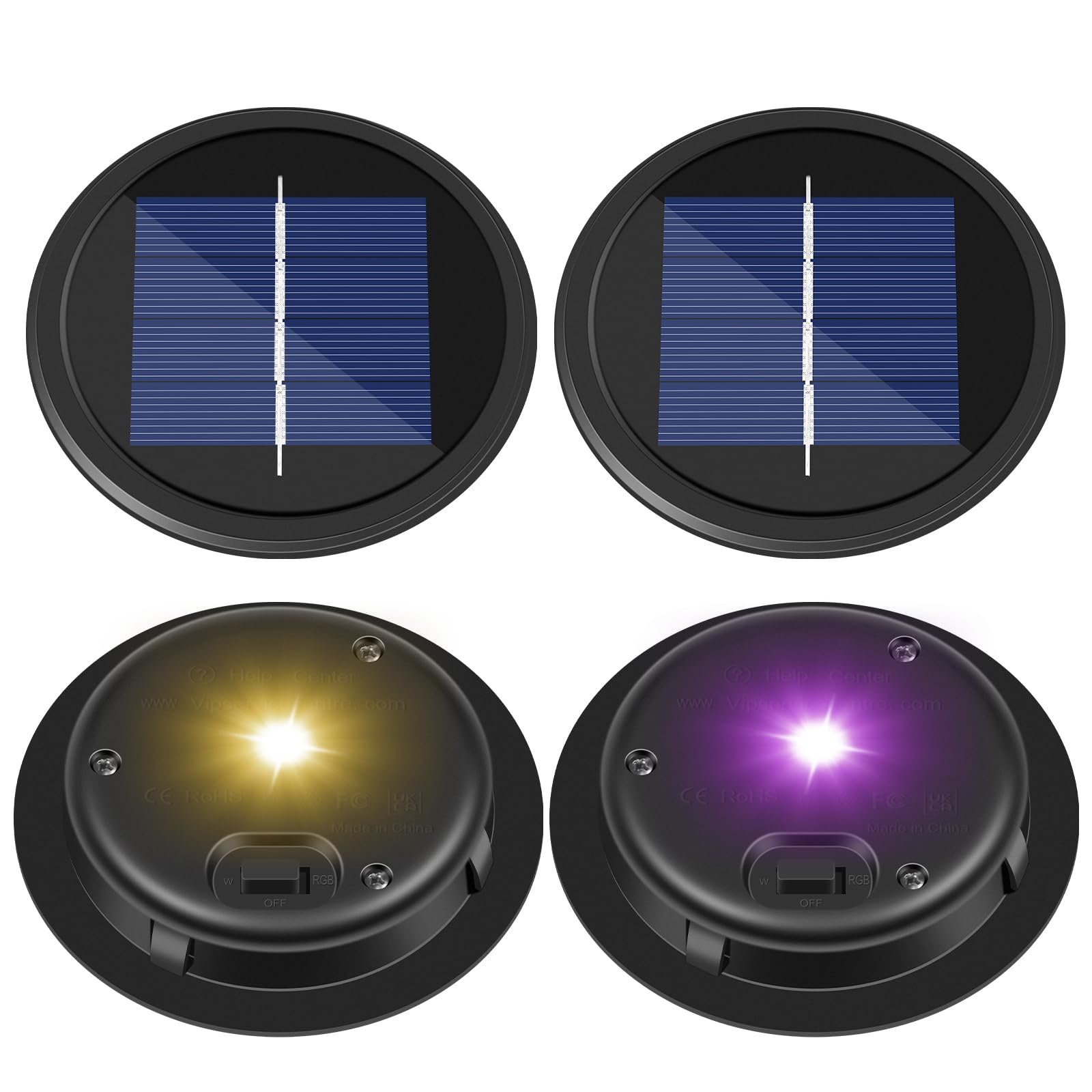 Solar Light Replacement Top for Lanterns, Warm White & Color Changing 9cm Round Solar Light Replacement Units,1.2V 600mAh,IP65 Waterproof for Outdoor Garden Lights,Hanging Lantern Lid DIY 4pcs