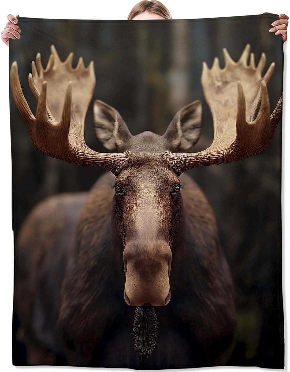 Moose Blanket,Gifts for Nature Lovers,Lightweight Flannel Throw Blankets,Majestic Wildlife in Mystical Forest Throws Home Decor,for Couch Living Room Office,80x60inch