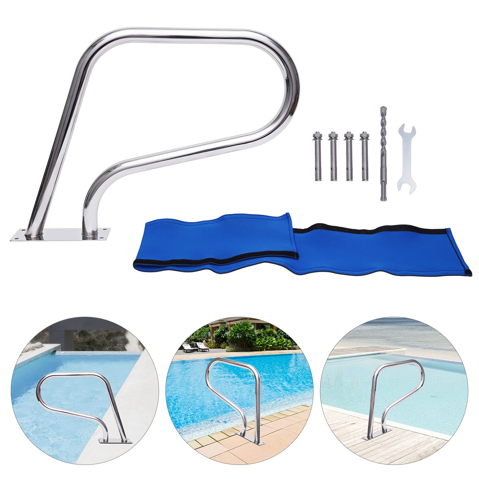 Main courante de piscine en acier inoxydable - Barre d'appui pour piscine - Charge maximale : 120 kg