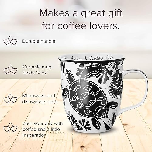 Vista 70 de Karma Gifts - Taza bohemia de 16 onzas, color blanco y negro, diseño de sirena, bonita taza de café y té, tazas de café de cerámica para mujeres