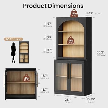 ModernMate 70 Arched Bookcase with Clear Acrylic Doors Black