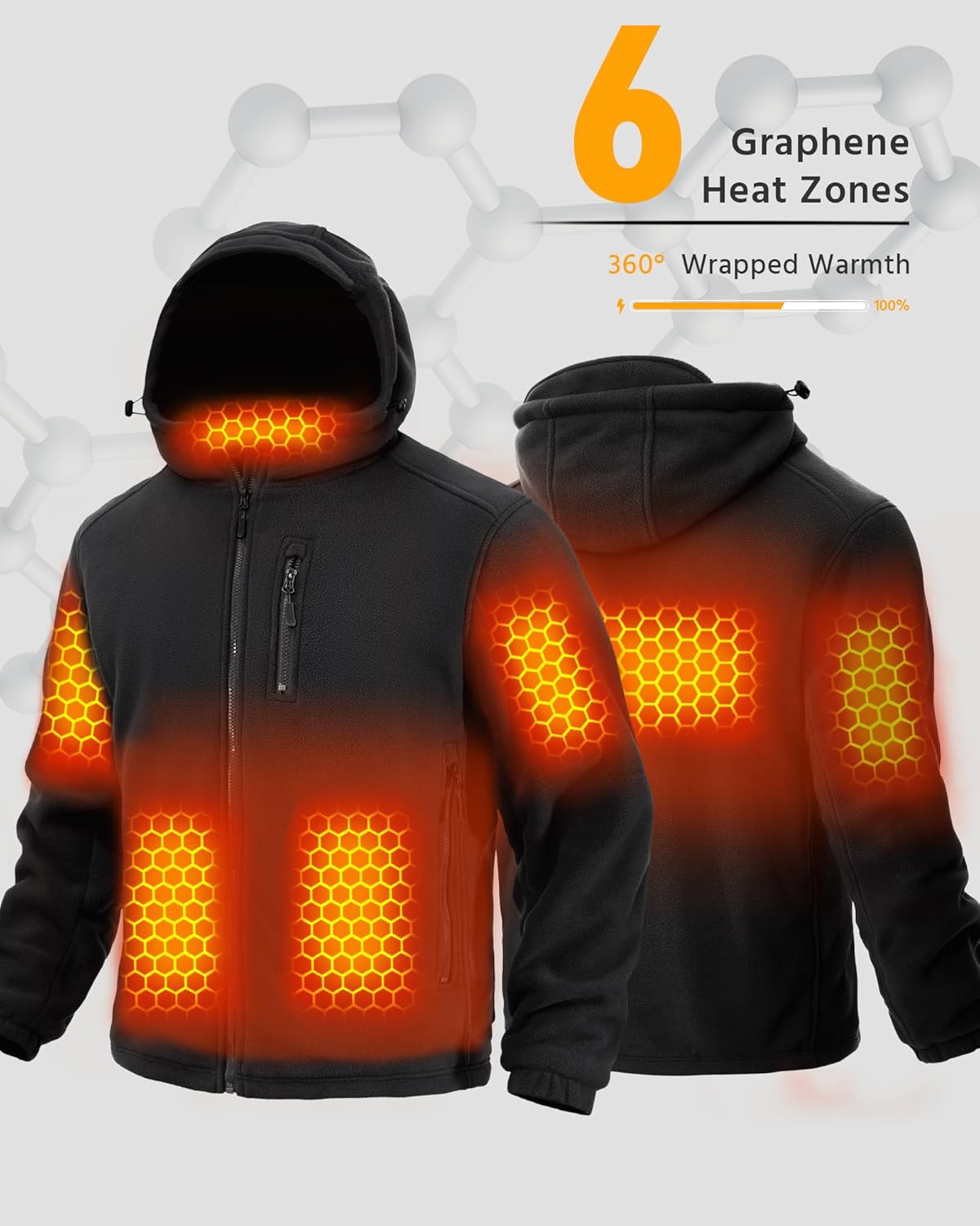 Wulcea Graphene Heated Fleece Jacket for Men 12V Fast Charge 18400mAh Large Capacity - Image 4