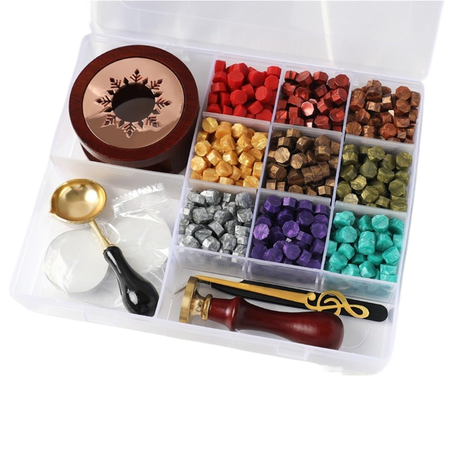 Sello De Cera Kit De Sellado De Cera | Juego con sellos de cera, cuentas de cera y herramientas empaquetadas en un estuche transparente(SetD)