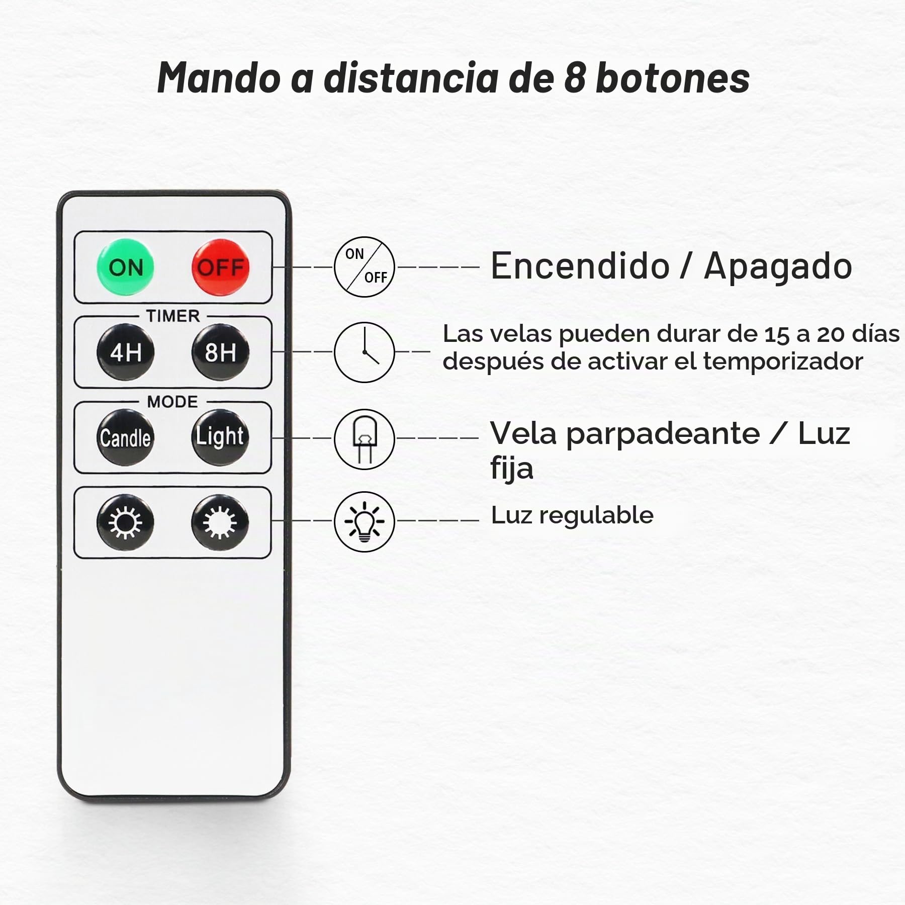 Fanna 8 Velas LED largas con Temporizador, Velas blancas a Pilas para candelabros, 2 Mandos a distancia y pilas incluidas, Altura 28cm (Blanco)