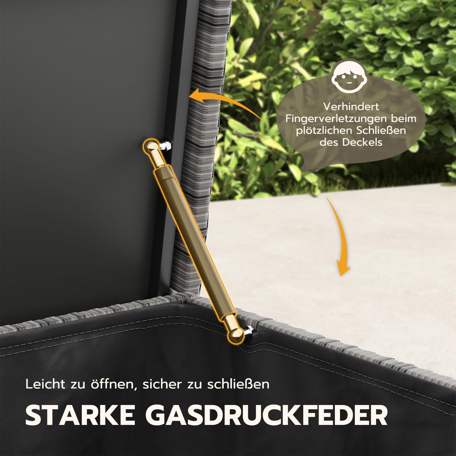 Amopatio Gartenbox Auflagenbox wasserdicht 650 Liter, Kissenbox outdoor aus Polyrattan, Aufbewahrungsbox Metall mit Gasdruckfedern, Gartenkiste wetterfest für Garten, Balkon, (Grau)