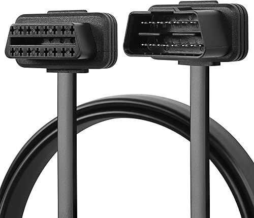 CERRXIAN 2FT 0.6M OBDII OBD2 ángulo recto 16 Pin macho a hembra Extensión Cable plano, OBDII Herramienta de escaneo de diagnóstico Extensor Cable