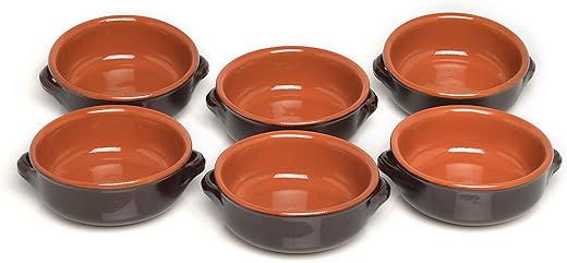 Ciotola con 2 Manici, Ceramica, Marrone, 6 Ciotole, 14 cm